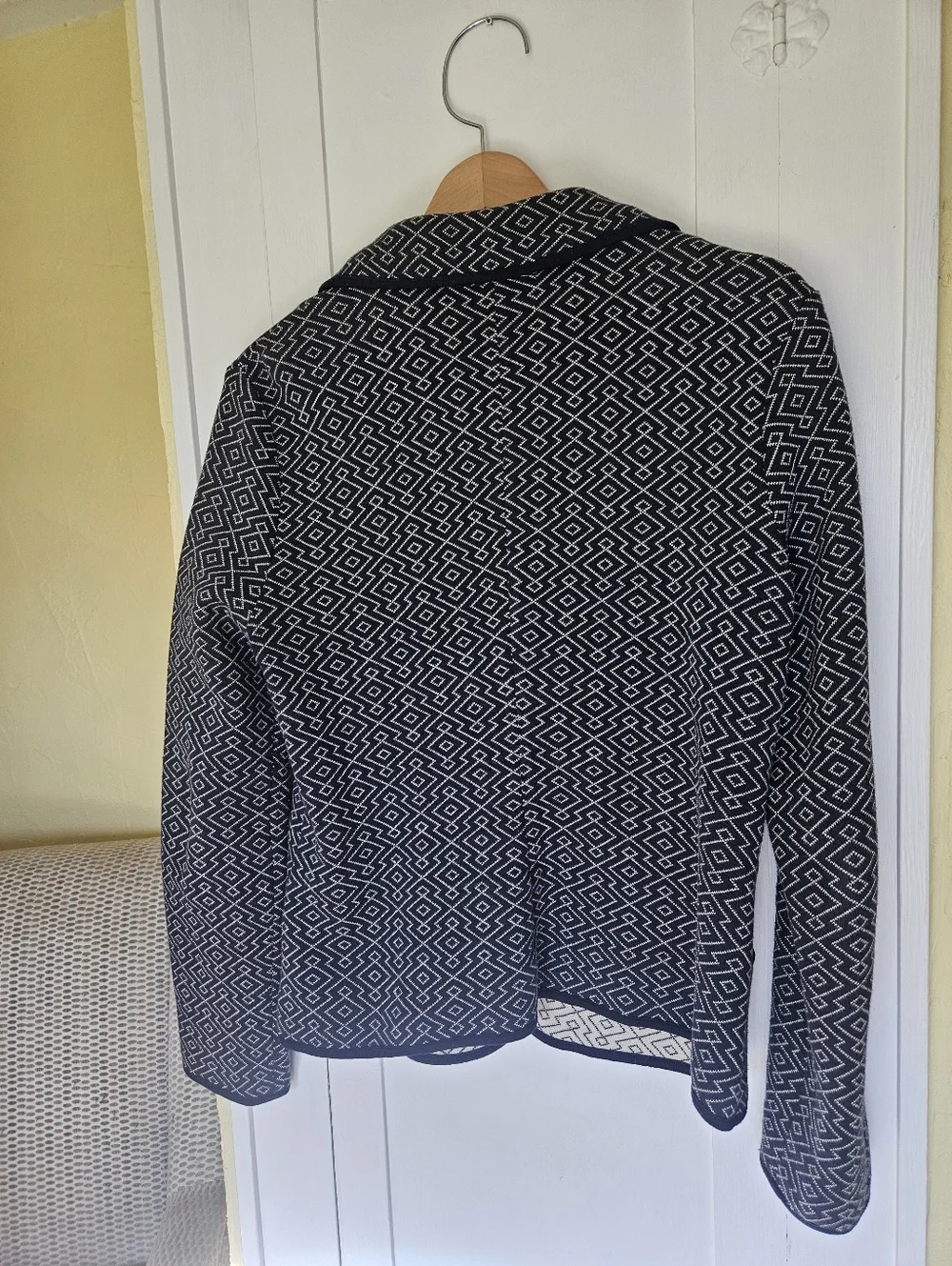 Pendleton Blue Geometric Print Cotton Tight Knit Sweater Blazer Womens Ladies L
